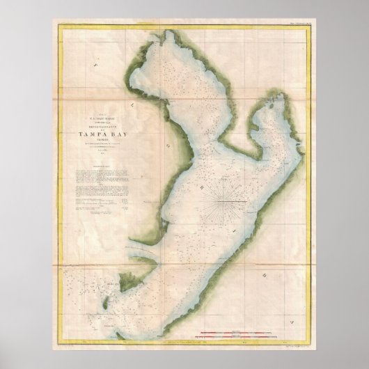 Vintage Karte der Küste Tampa Bay (1855) Poster (Vorne)