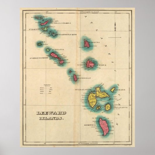 Vintage Karte der Leeward Islands (1822) Poster (Vorne)