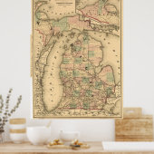 Vintage Karte der Michigan-Eisenbahn (1876) Poster (Küche)