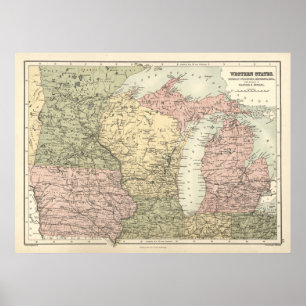 Vintage Karte der mittelwestlichen Staaten, 1837. Poster