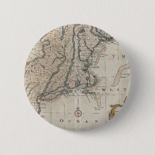 Vintage Karte der Neu-England Küste (1747) Button (Vorderseite)
