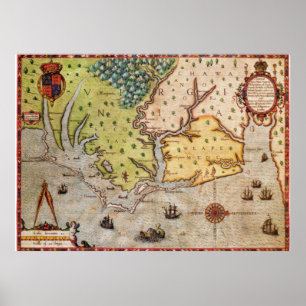Vintage Karte der Nordküste von Carolina (1591) Poster