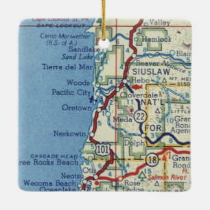 Vintage Karte der Oregon Coast Keramikornament