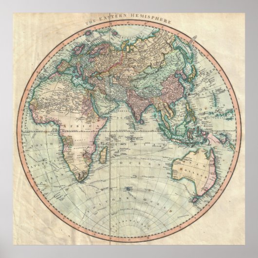 Vintage Karte der Osthalbkugel (1801) Poster (Vorne)