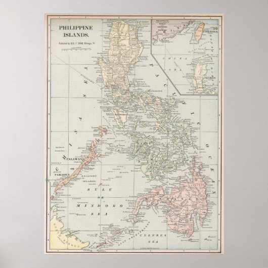 Vintage Karte der Philippinen (1901) Poster (Vorne)