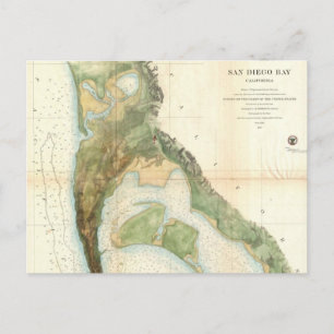 Vintage-Karte der San Diego Bay (1857) Postkarte