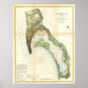 Vintage Karte der San Diego Bucht (1857) Poster