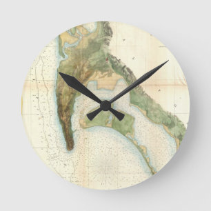 Vintage Karte der San Diego Bucht (1857) Runde Wanduhr