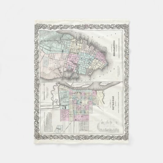 Vintage Karte der Savanne und des Charlestons Fleecedecke (Vorderseite)
