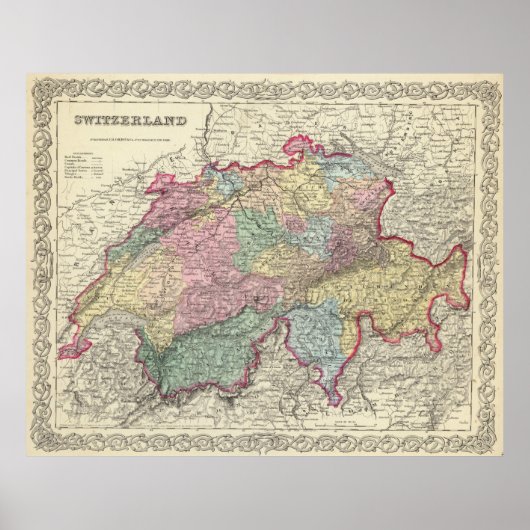 Vintage Karte der Schweiz (1856) Poster (Vorne)