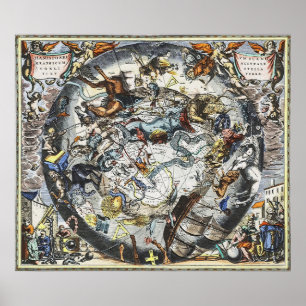 Vintage Karte der Sky Constellations Poster