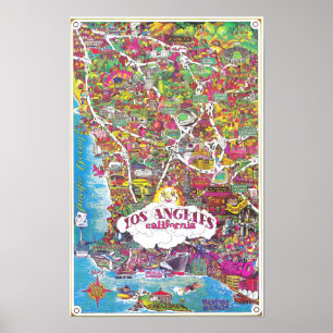 Vintage-Karte der Stadt Los Angeles in Kalifornien Poster