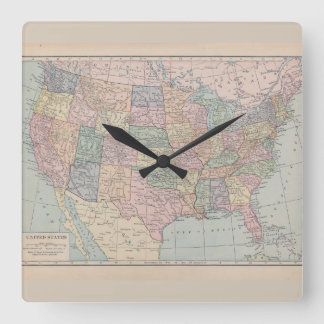 Vintage Karte der USA-Uhr Quadratische Wanduhr