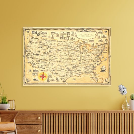 Vintage Karte der USA USA Leinwanddruck (Insitu (Wohnzimmer))