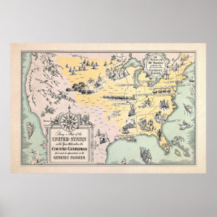 Vintage-Karte der USA von 1831 Poster