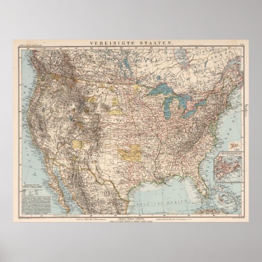 Vintage Karte der Vereinten Staaten (1898) Poster (Vorne)