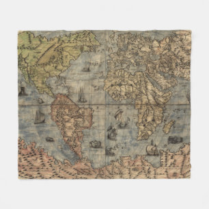 Vintage Karte der Welt (1565) Fleecedecke