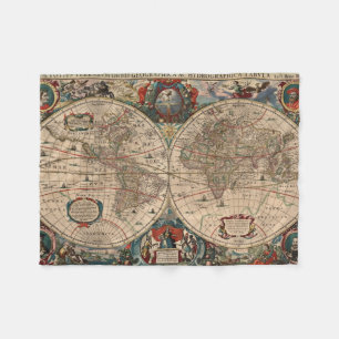 Vintage Karte der Welt (1641) Fleecedecke