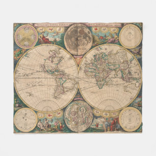 Vintage Karte der Welt (1672) 2 Fleecedecke