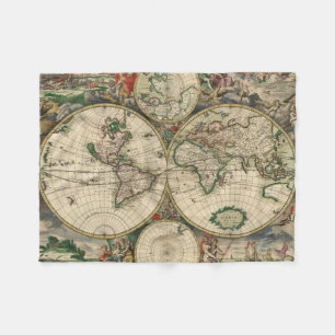 Vintage Karte der Welt (1689) Fleecedecke