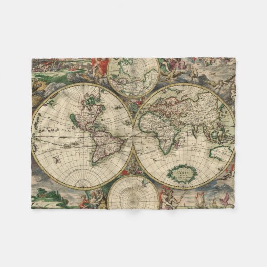 Vintage Karte der Welt (1689) Fleecedecke (Vorderseite (Horizontal))