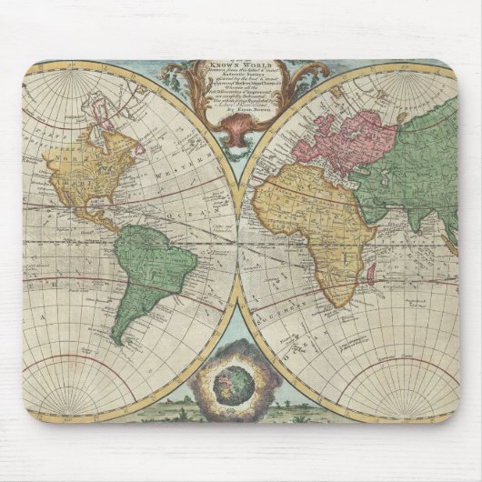 Vintage Karte der Welt (1744) Mousepad (Vorne)