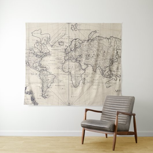 Vintage Karte der Welt (1750) Wandteppich (Beispiel (Horizontal))