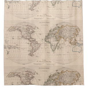Vintage Karte der Welt (1827) 2 Duschvorhang