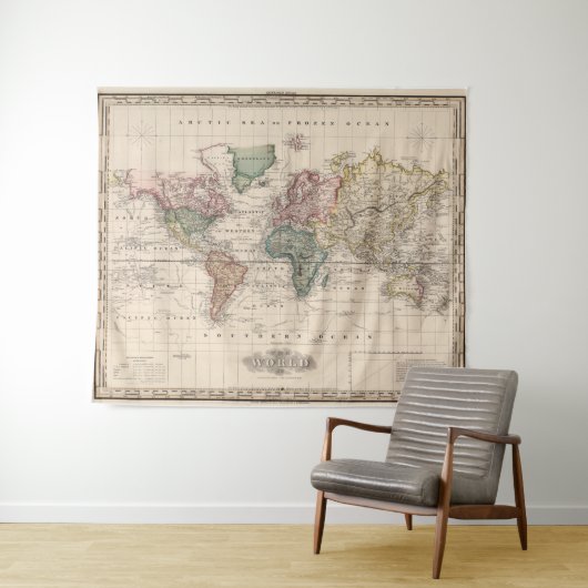 Vintage Karte der Welt (1833) Wandteppich (Beispiel (Horizontal))