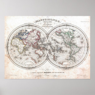 Vintage Karte der Welt (1848) Poster
