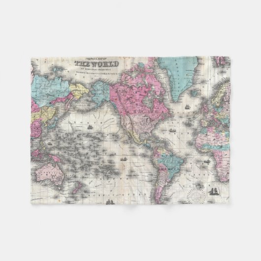 Vintage Karte der Welt (1852) Fleecedecke (Vorderseite (Horizontal))