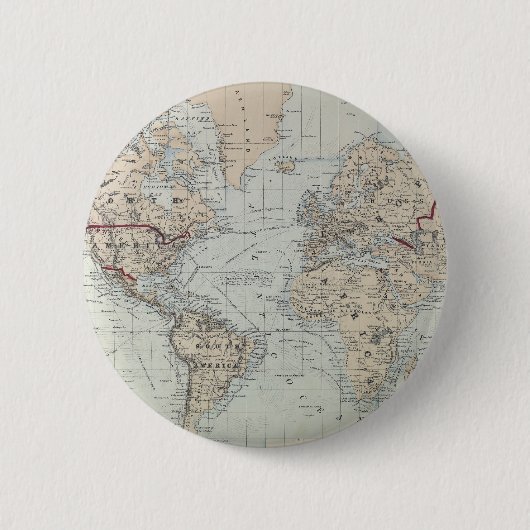 Vintage Karte der Welt (1875) Button (Vorderseite)