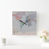 Vintage Karte der Weltzeit Quadratische Wanduhr (Zuhause)