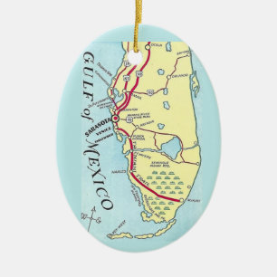 Vintage Karte der Westküste von Florida Keramik Ornament