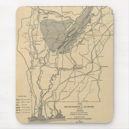 Vintage Karte des Alabama-Flusssystems (1887) Mousepad (Vorne)