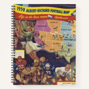Vintage Karte des American Football aus den 1950er Notizblock