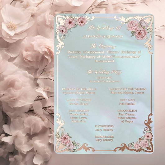 Vintage Karte des Aqua Peony Wedding Foil