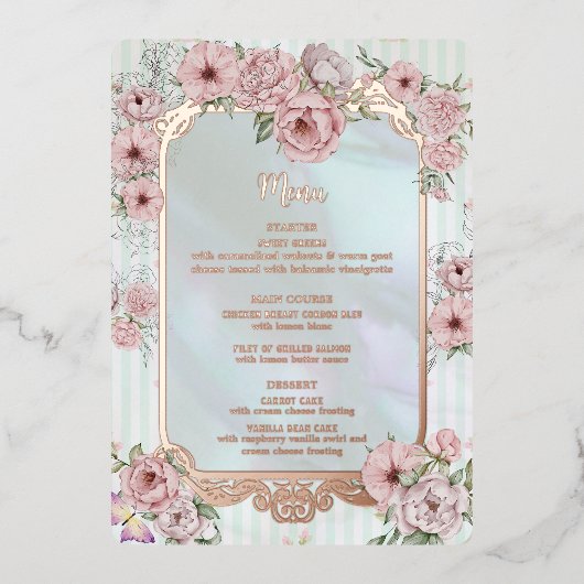 Vintage Karte des Aqua Peony Wedding Foil (Vorderseite)