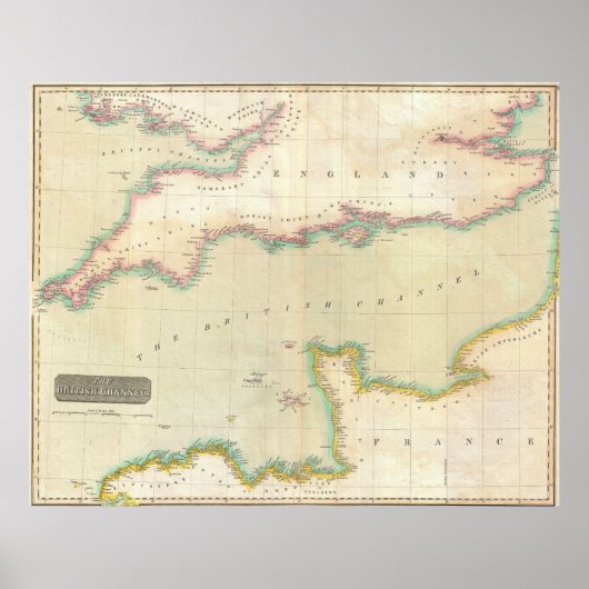 Vintage Karte des Ärmelkanals (1814) Poster (Vorne)