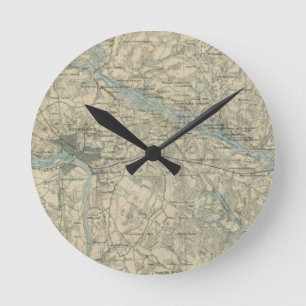 Vintage Karte des Bereichs Richmonds Virginia Runde Wanduhr