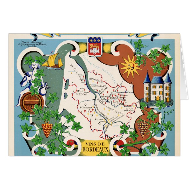 Vintage Karte des Bordeaux-, Frankreich (Vorderseite (Horizontal))