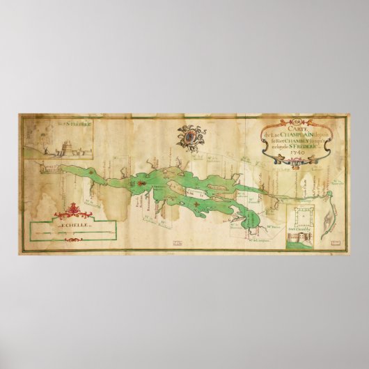 Vintage Karte des Champlain-Sees (1740) Poster (Vorne)