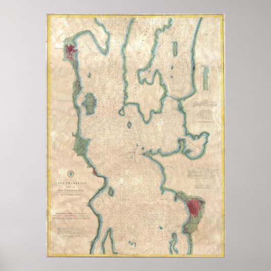 Vintage Karte des Champlain-Sees (1874) Poster (Vorne)