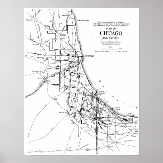 Vintage Karte des Eisenbahnnetzes von Chicago (191 Poster (Vorne)