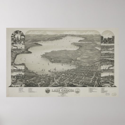 Vintage Karte des Genfer Sees (1882) Poster (Vorne)