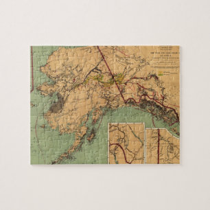 Vintage Karte des Goldes und der Kohle in Alaska Puzzle