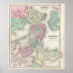Vintage Karte des Hafens von Boston (1857) Poster