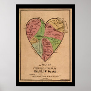 Vintage Karte des Herzens einer Frau Poster