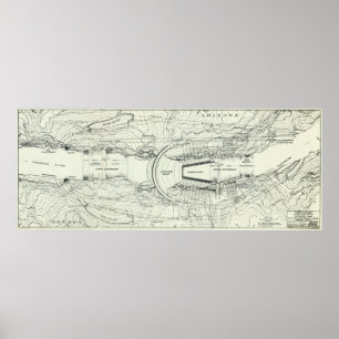 Vintage Karte des Hoover-Staudamms (1930) Poster
