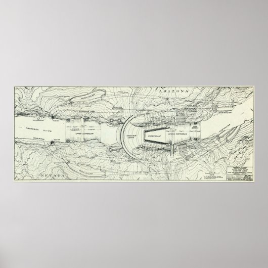 Vintage Karte des Hoover-Staudamms (1930) Poster (Vorne)